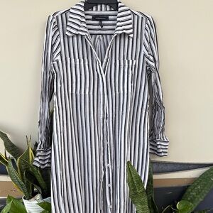 BCBGMaxAzria Black and White Striped Long Sleeve Dress